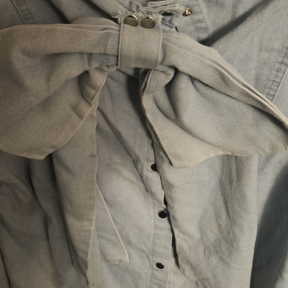 Tie-Waist Button Front Top in Dusty Blue-Green